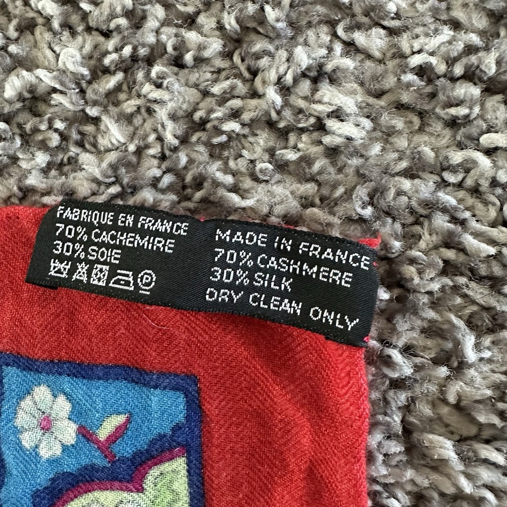 Hermes 2016 Shawl Scarf "Au Pays Des Oiseaux Fleurs" Red Cashmere Silk France - Picture 3 of 6